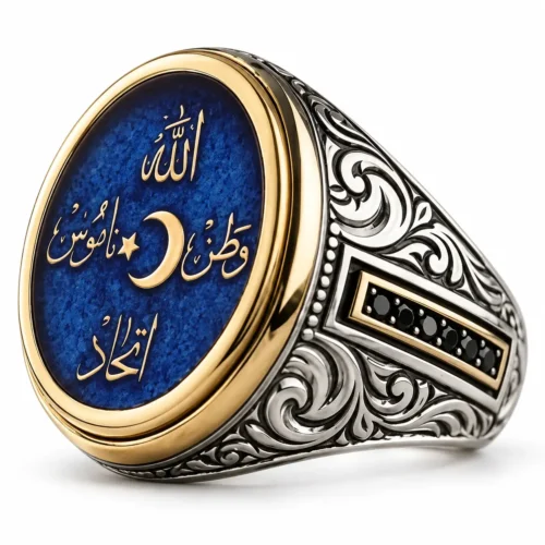 ''Allah-Vatan-Namus-İttihad'' Yazılı Gümüş Yüzük