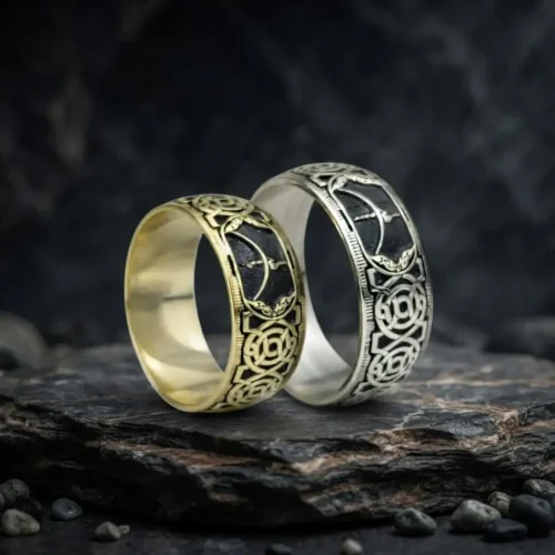 Celtic Motifli İsimli Gümüş Çift Hiç Alyans
