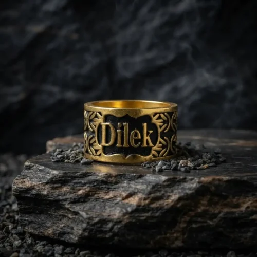 İsimli ve Desenli Gold Kaplama Gümüş Kadın Alyans