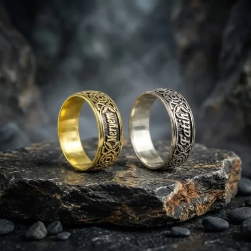 Celtic Motifli İsimli Gümüş Çift Hiç Alyans