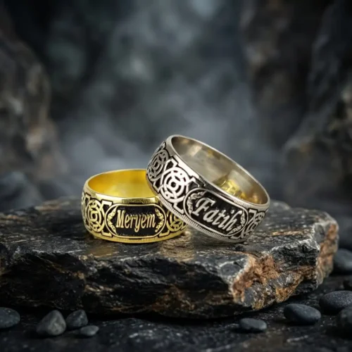 Celtic Motifli İsimli Gümüş Çift Hiç Alyans