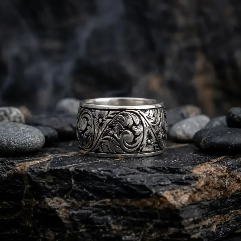 alyanstom (3) Gravür Motifli Gümüş Yüzük