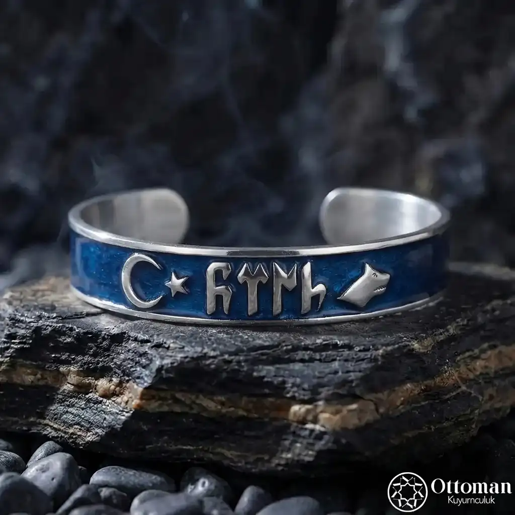 Göktürkçe Turkish Engraved Silver Bracelet