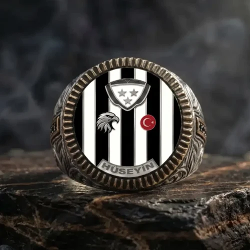 kartal yüzük (2) Kartal Motifli İsme Özel Siyah Beyaz Gümüş Yüzük