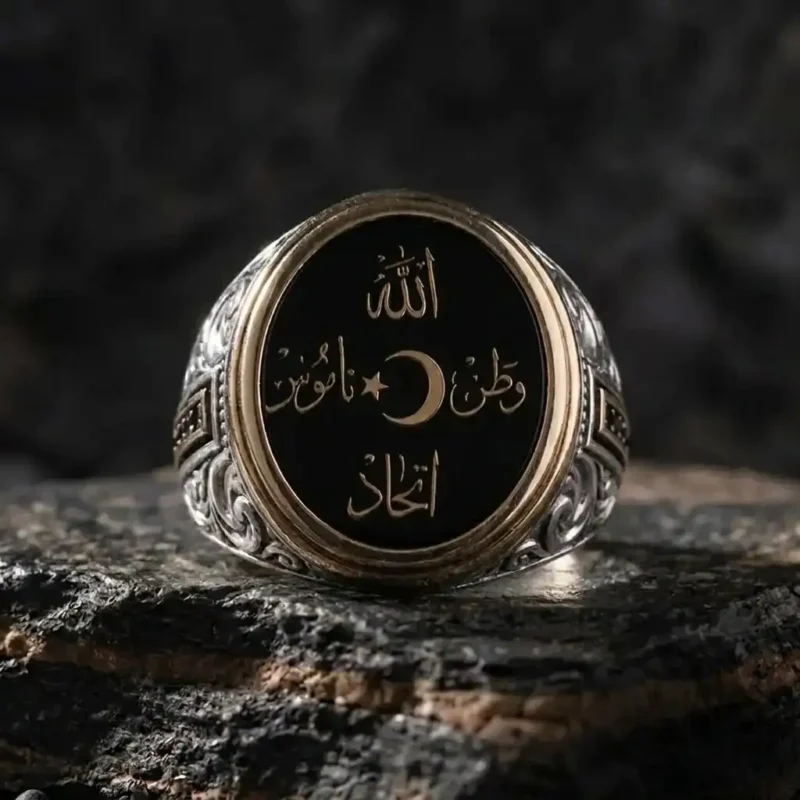 ''Allah-Vatan-Namus-İttihad'' Yazılı Gümüş Yüzük
