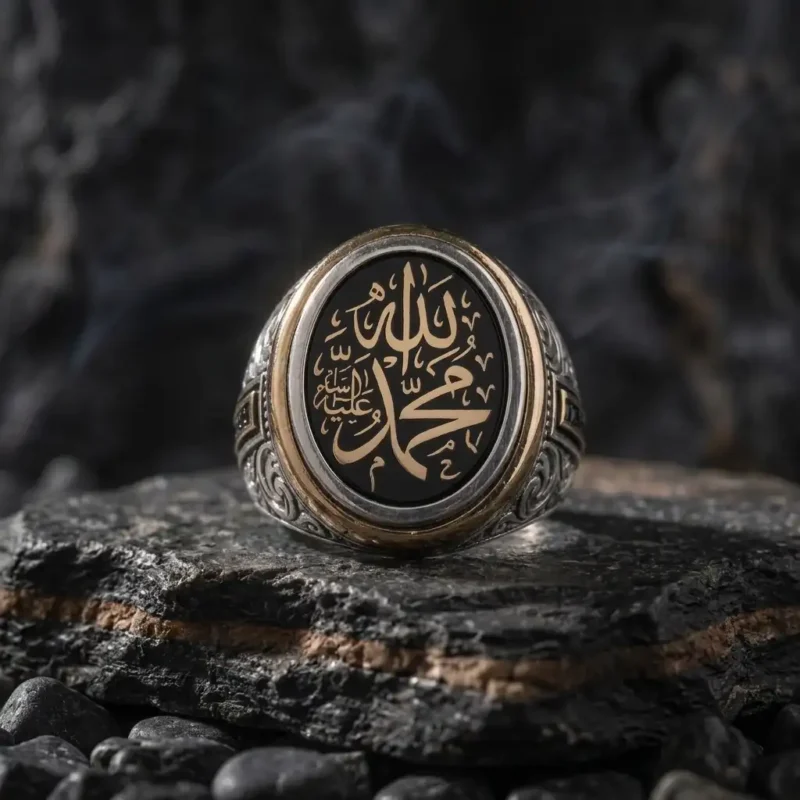 yuzuk dualı (2) ''Allah-Muhammed'' Yazılı Gümüş Yüzük