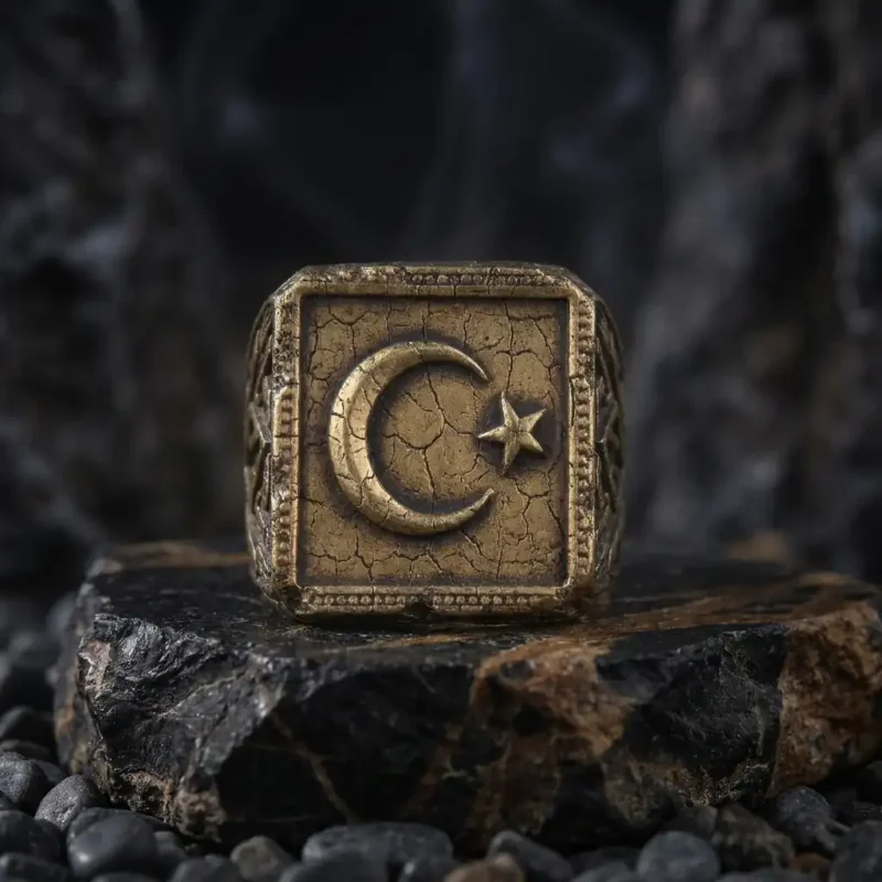 yuzukgumus1 (2) Ay Yıldızlı Gold Kaplama Gümüş Yüzük