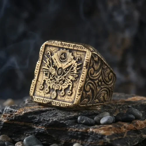 Osmanlı Sancağı Gold Kaplama Gümüş Yüzük