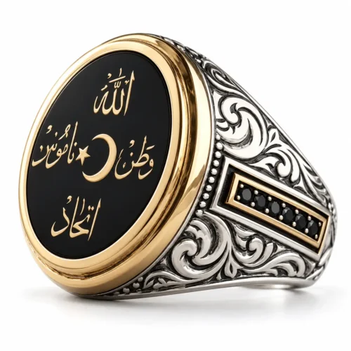 ''Allah-Vatan-Namus-İttihad'' Yazılı Gümüş Yüzük