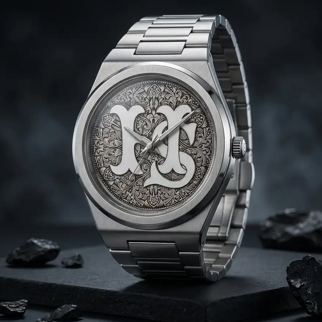 Initial & Engraving Engraved Steel Wristwatch