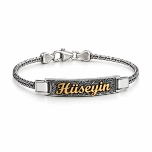Kişiye Özel İsimli Kalem İşlemeli Gümüş Bileklik 