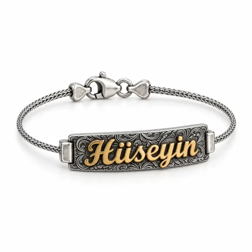 Kişiye Özel İsimli Kalem İşlemeli Gümüş Bileklik 