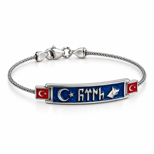 Göktürkçe Türk Yazılı Ay Yıldız Gümüş Bileklik