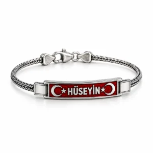Kırmızı Beyaz Ay Yıldız Gümüş Erkek Bileklik