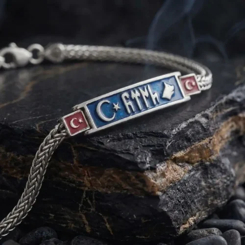 Göktürkçe Türk Yazılı Ay Yıldız Gümüş Bileklik
