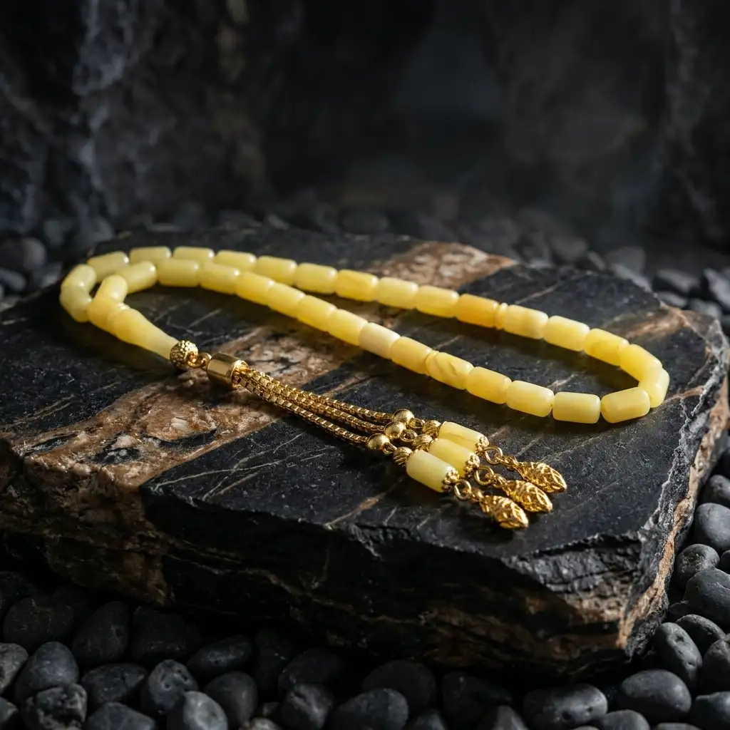 Drop Amber Capsule Cut Silver Gold Plated Tasselled Prayer Beads