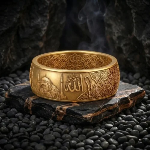 Allah Muhammed Lafzı ve Ayasofya İşlemeli Gümüş Yüzük