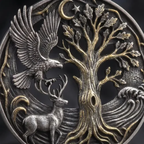 ottoman kuyumculuk yüzük kolye bileklik gümüş (1) Hayat Ağacı Kartal ve Geyik Figürlü Gümüş Kolye