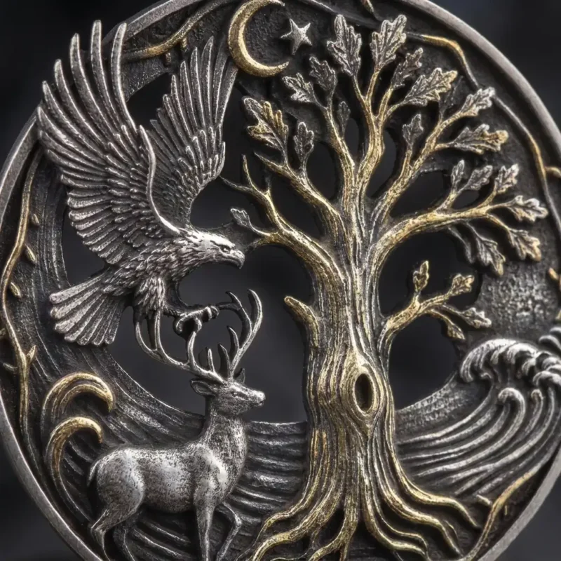 ottoman kuyumculuk yüzük kolye bileklik gümüş (1) Hayat Ağacı Kartal ve Geyik Figürlü Gümüş Kolye