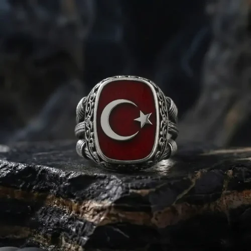 ottoman kuyumculuk yüzük kolye bileklik gümüş (2) Ay Yıldızlı Estetik Gümüş Yüzük