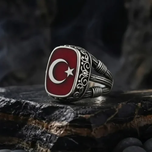 ottoman kuyumculuk yüzük kolye bileklik gümüş (3) Ay Yıldızlı Estetik Gümüş Yüzük