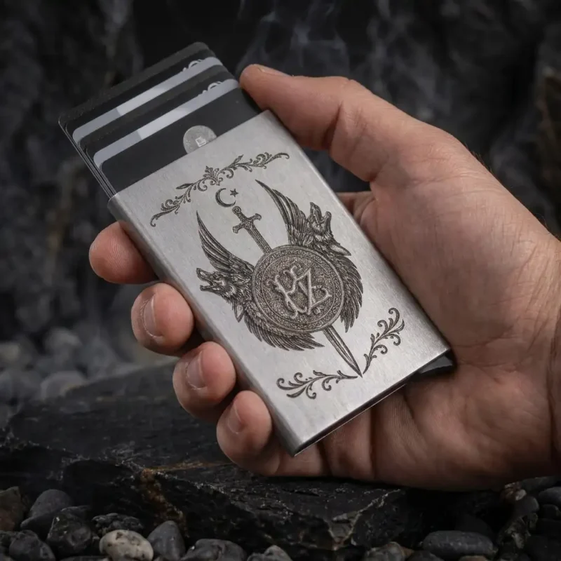 ottomankuyumculukgümüşyüzükkolyebileklik (3) Bozkurt Kılıçlı ve Harfli Metal Kartlık