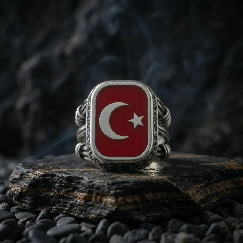 yüzükgümüşotto (2) Ay Yıldızlı Estetik Gümüş Yüzük