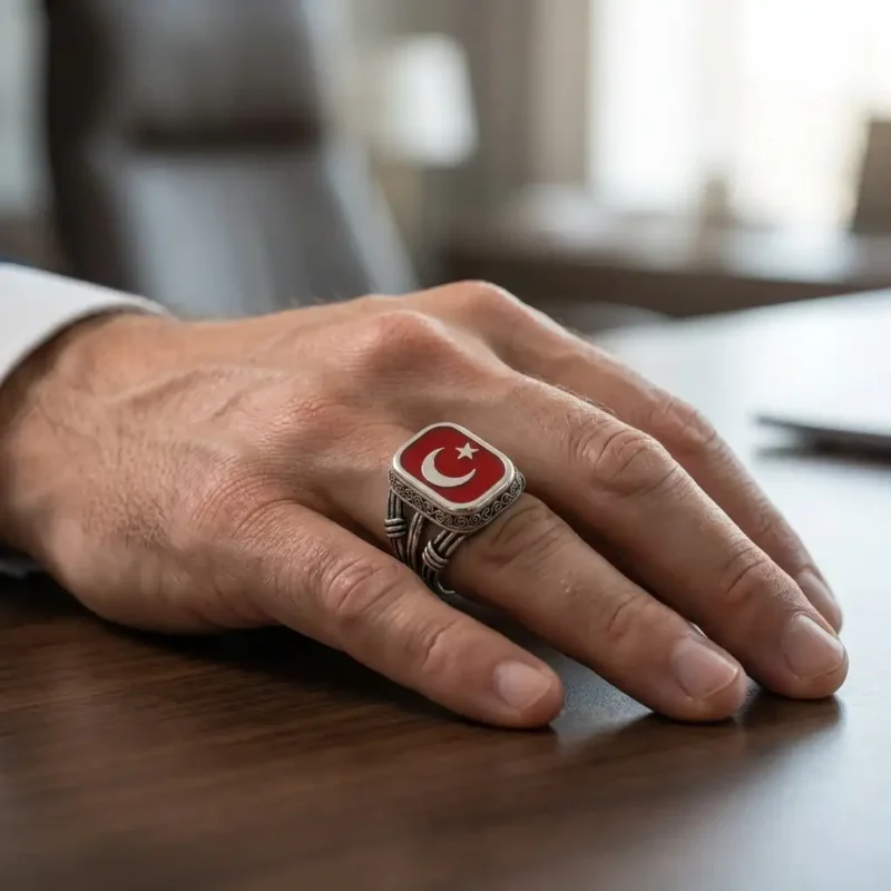 yüzükgümüşotto (3) Ay Yıldızlı Estetik Gümüş Yüzük