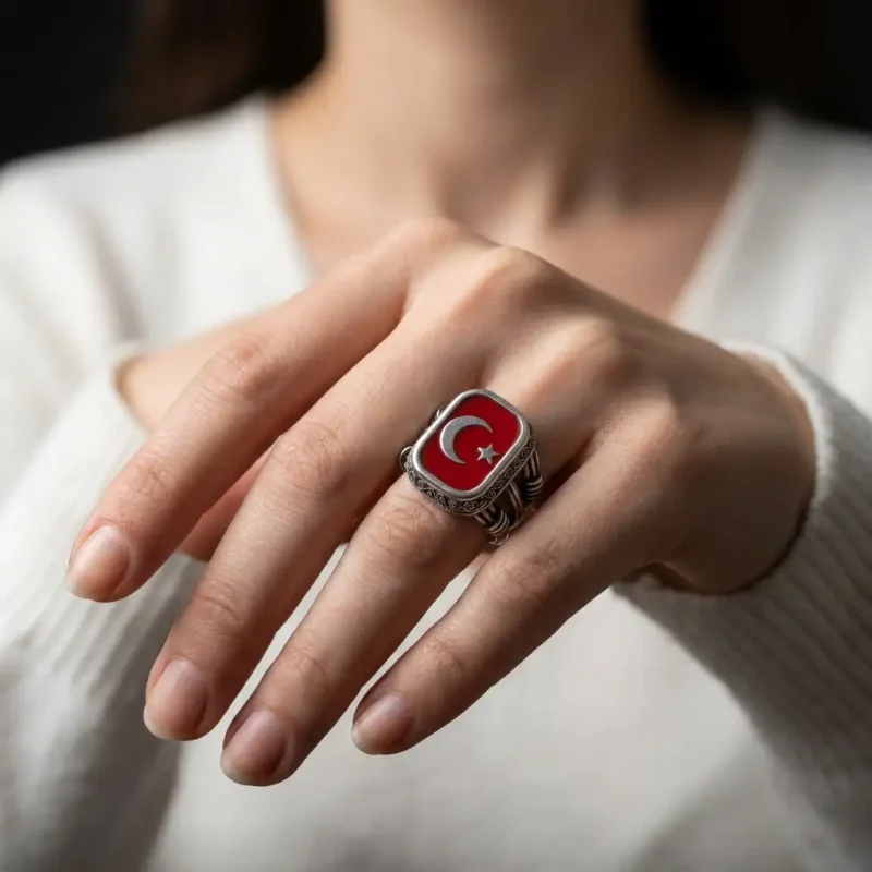 yüzükgümüşotto (4) Ay Yıldızlı Estetik Gümüş Yüzük
