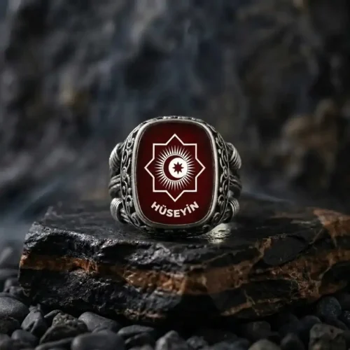 Kişiye Özel İsimli Sekiz Köşeli Yıldız Gümüş Yüzük