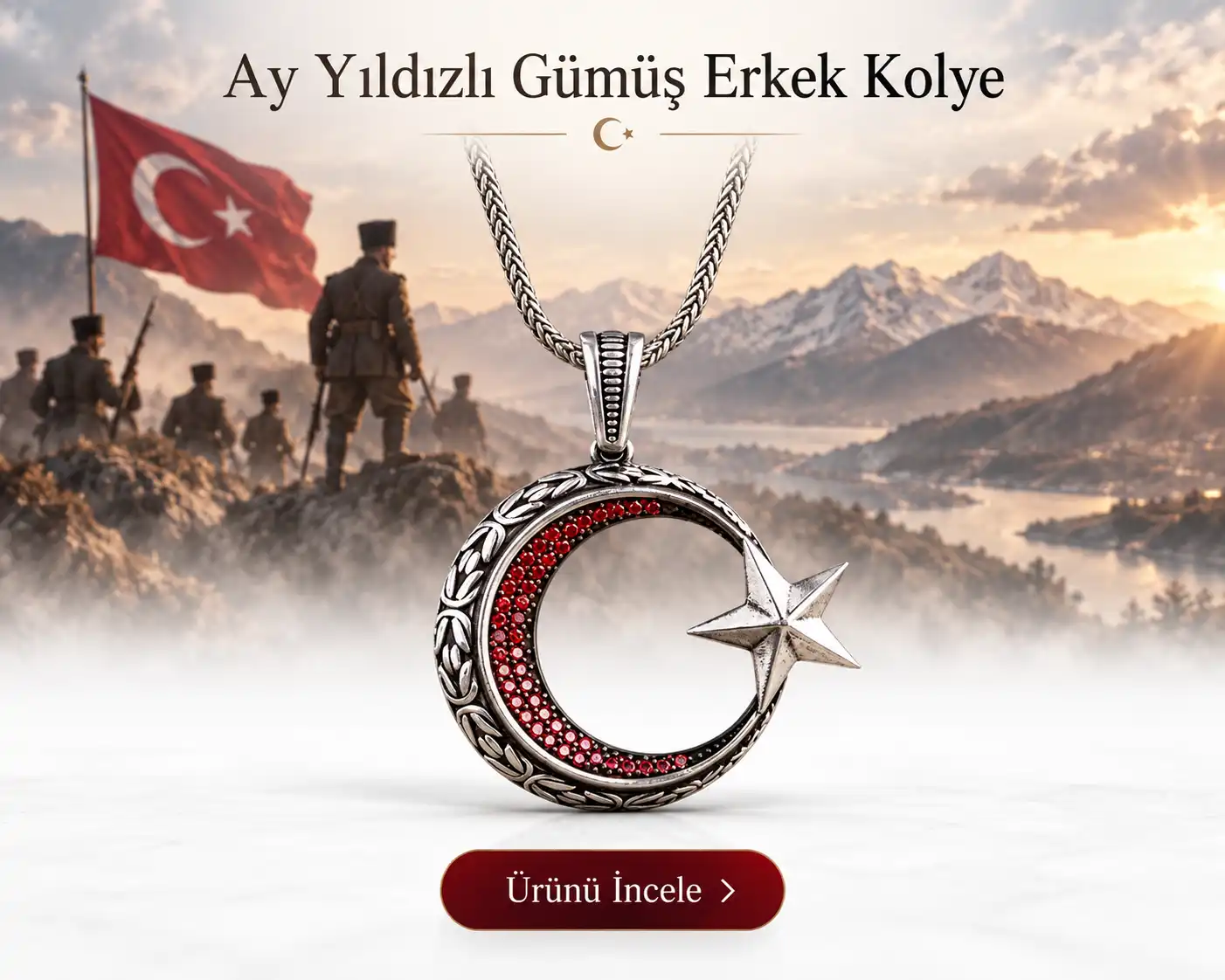 Ay Yıldızlı Gümüş Erkek Kolye