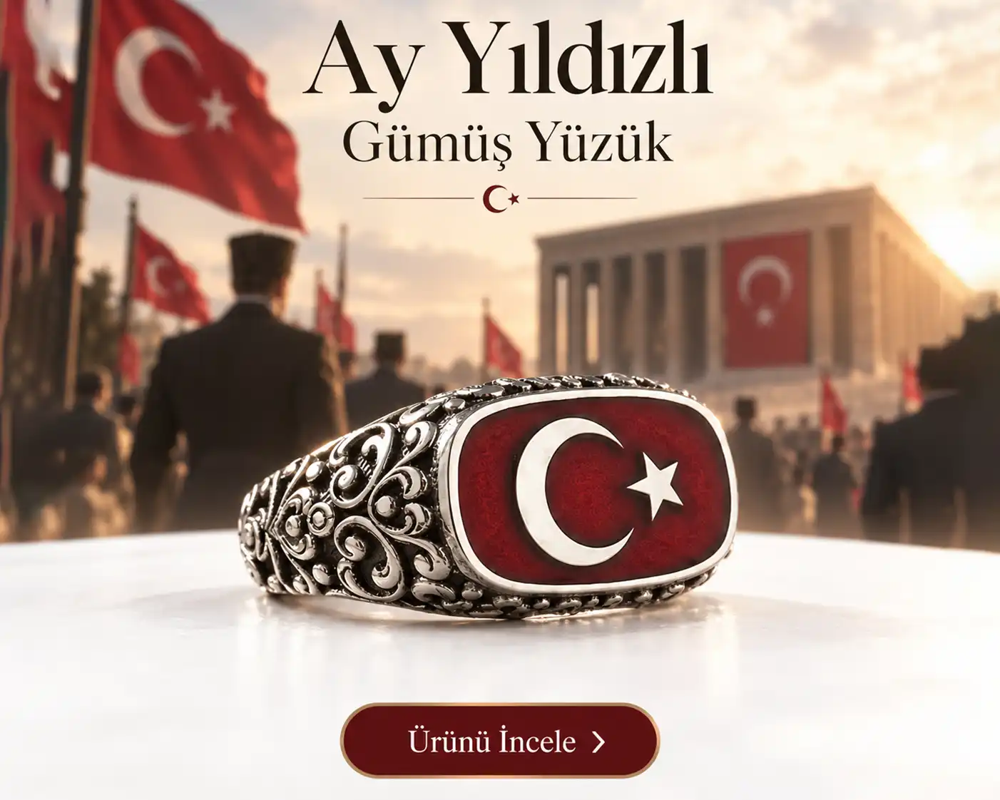 Ay Yıldızlı Gümüş Yüzük