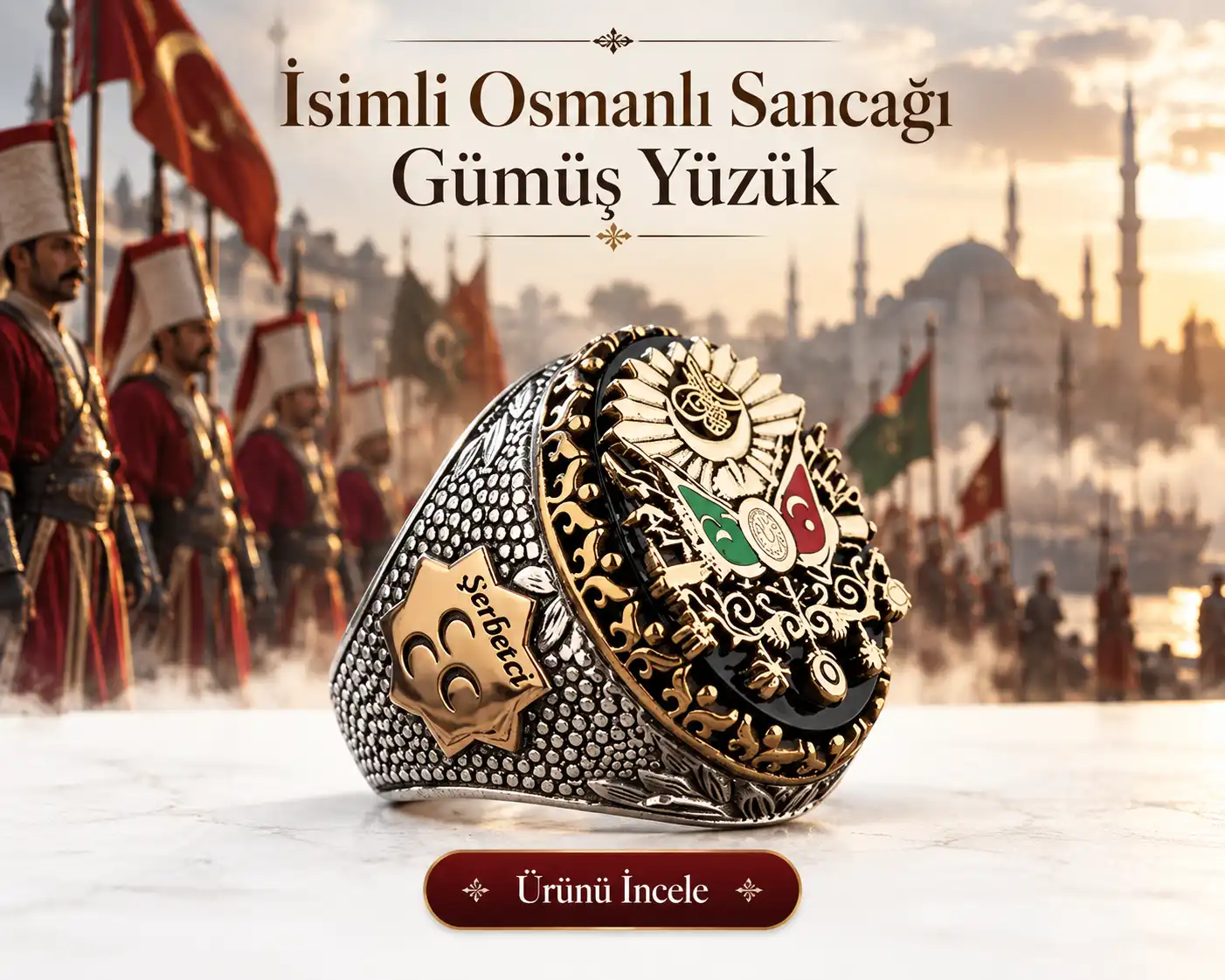 İsimli Osmanlı Sancağı Gümüş Yüzük