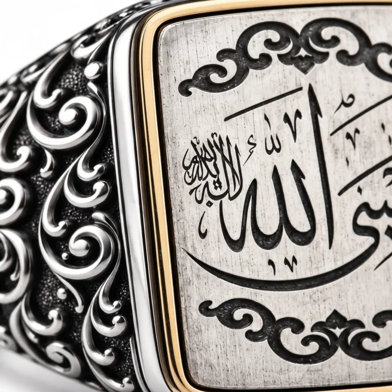 ottoman kuyumculuk gümüş erkek yüzük modelleri (1) Hasbiyallah Yazılı Kare Gümüş Yüzük
